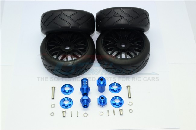 1/10 AXIAL YETI 90026 ALLOY FRONT & REAR HEX ADAPTERS+RUBBER ON-ROAD RADIAL TIRES WITH PLASTIC WHEELS-SET YT88910/0823