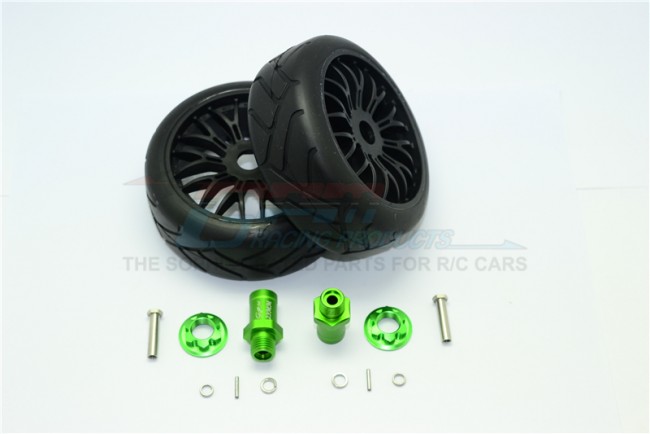 1/10 AXIAL YETI 90026 ALLOY 23MM REAR HEX ADAPTERS+RUBBER ON-ROAD RADIAL TIRES W. PLASTIC WHEELS-set YT88910/23MM