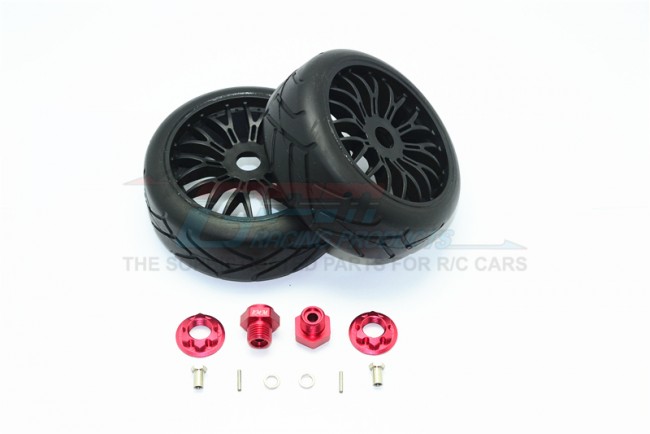 1/10 AXIAL YETI 90026 ALLOY 8MM FRONT HEX ADAPTERS+RUBBER ON-ROAD RADIAL TIRES W. PLASTIC WHEELS-set YT88910/8MM